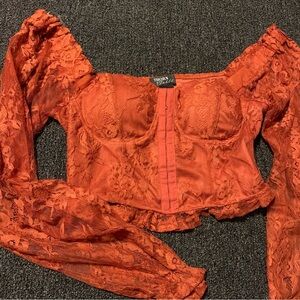 Thorn and Fable lace hook eye corset blouse NWT burnt orange